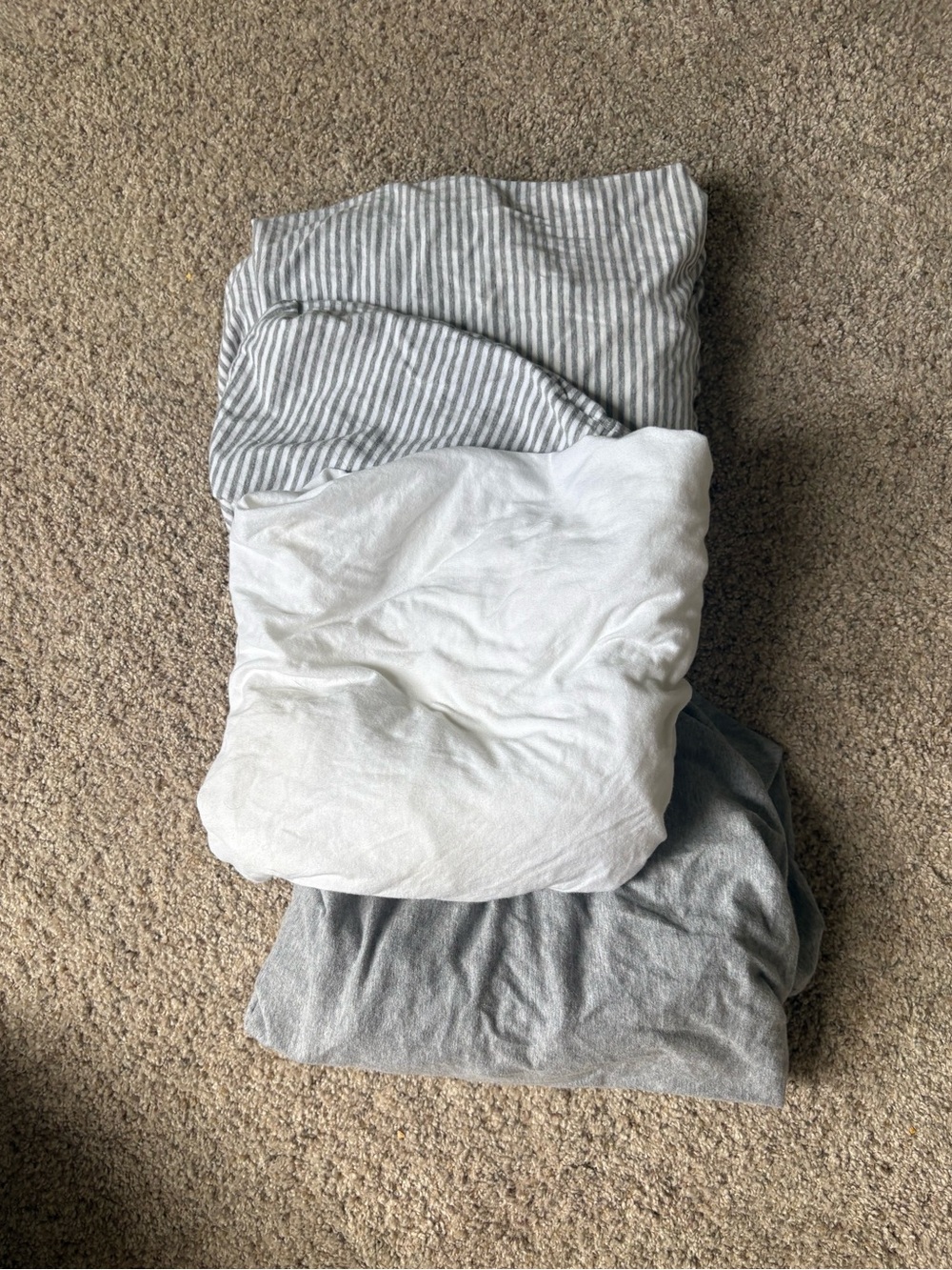 Burt's Bees Baby Crib Fitted Sheet Lot of 3 Cotton Gray/White Striped 52x28